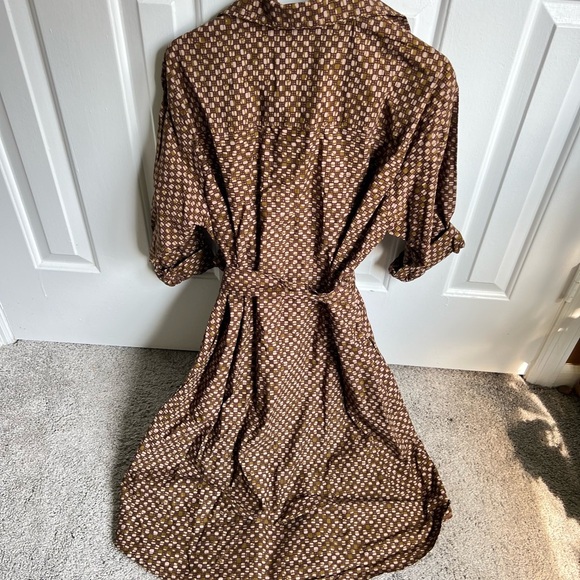 Elegant Brown Polka Dot Long Sleeve Dress - Picture 6 of 8
